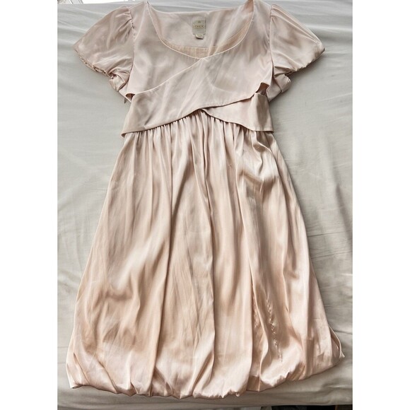 ONLY Pale Pink Satin Puff Sleeve Bubble Hem Dress Coquette Dainty Empire Waist - Picture 1 of 5